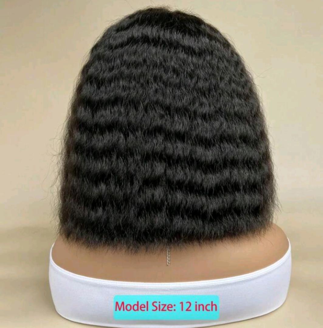 Fashion soft and fluffy human hair blend wig with a 2*4 lace closure.does not tangle and has a breathable adjustable cap.