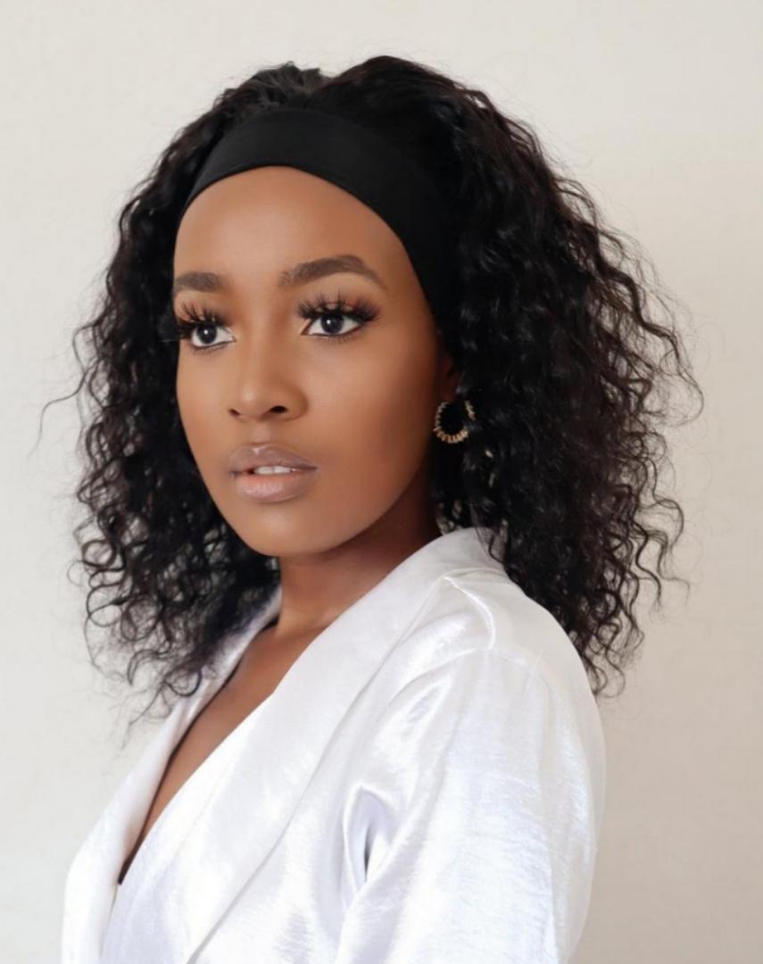 Fashion semi human hair heat friendly curly headband wig _black