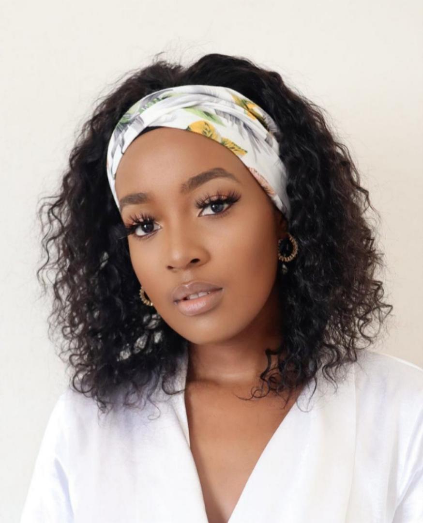 Fashion semi human hair heat friendly curly headband wig _black