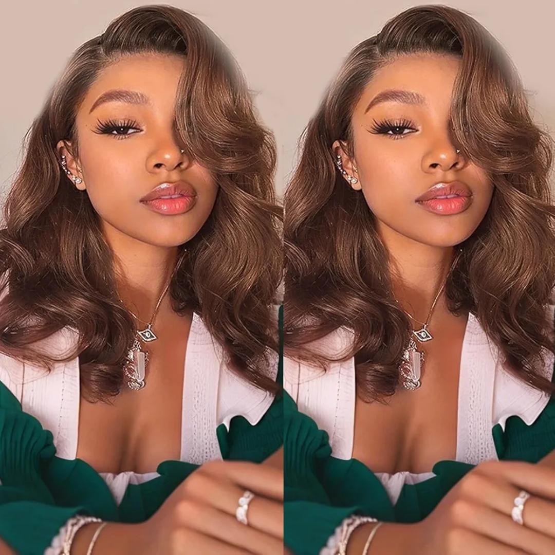 Fashion Heat friendly bob wavy dark brown wig with a natural 2*4 closurd