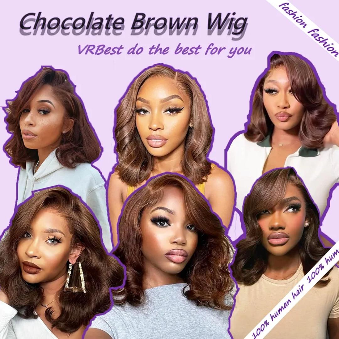 Fashion Heat friendly bob wavy dark brown wig with a natural 2*4 closurd