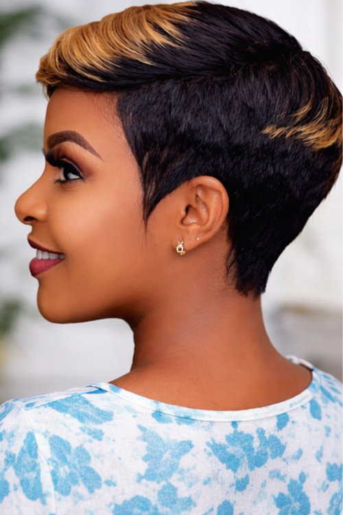 Elegant human hair black and brown pixie wig