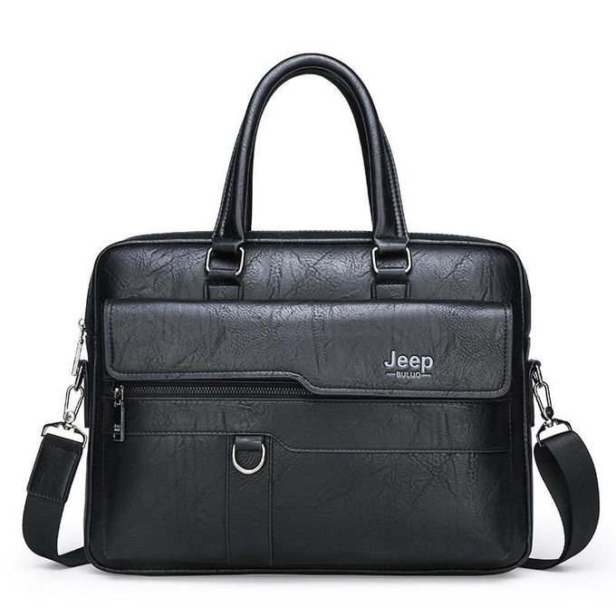 Jeep Crossbody for vertical hand-held business casual men's leather bag, shoulder bag-black