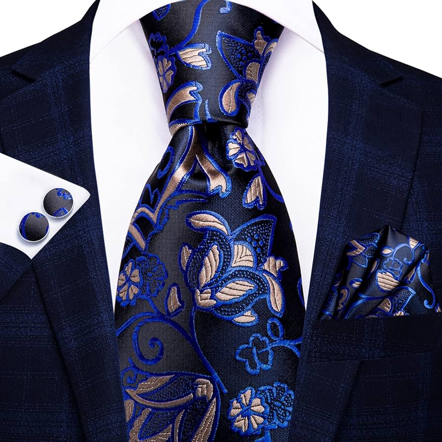 Men's Novelty Designer Ties - Made of High-Quality Silk. 8.5cm Standard Width for Men's Adult Ties. Tie + 1 Pair Cufflinks + Pocket Square. Sold as pictured.