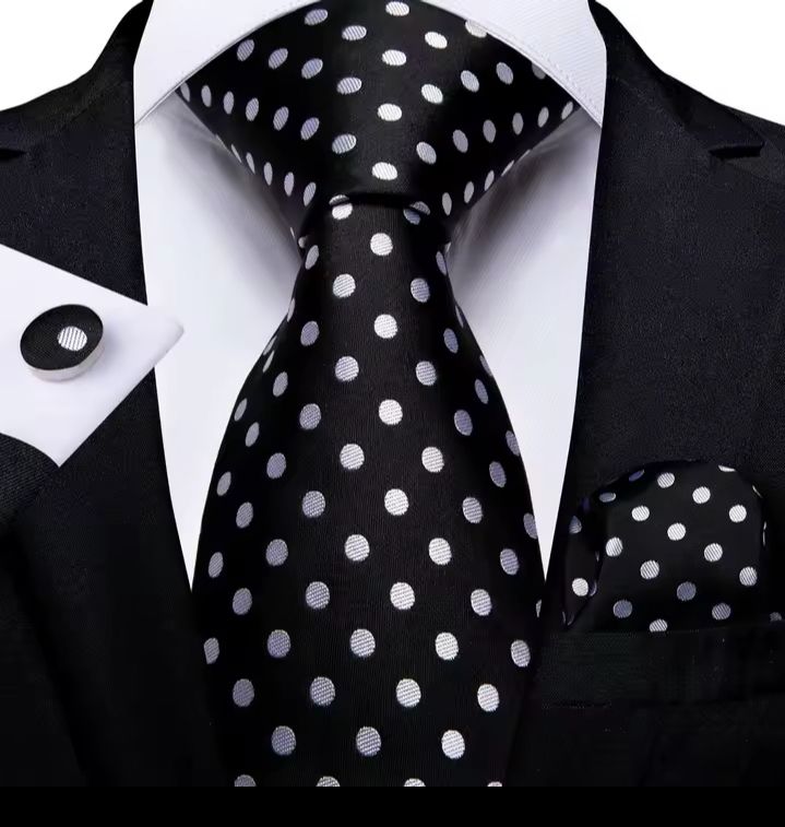 Men's Novelty Designer Ties - Made of High-Quality Silk. 8.5cm Standard Width for Men's Adult Ties. Tie + 1 Pair Cufflinks + Pocket Square. Sold as pictured.