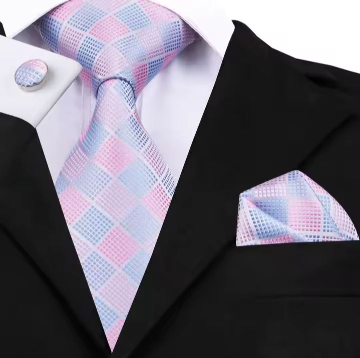 Men's Novelty Designer Ties - Made of High-Quality Silk. 8.5cm Standard Width for Men's Adult Ties. Tie + 1 Pair Cufflinks + Pocket Square. Sold as pictured.