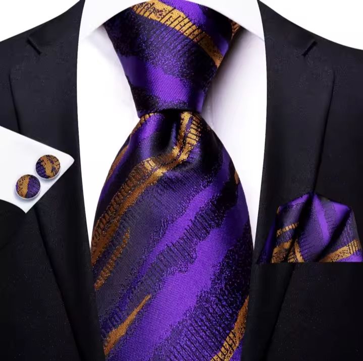 Men's Novelty Designer Ties - Made of High-Quality Silk. 8.5cm Standard Width for Men's Adult Ties. Tie + 1 Pair Cufflinks + Pocket Square. Sold as pictured.