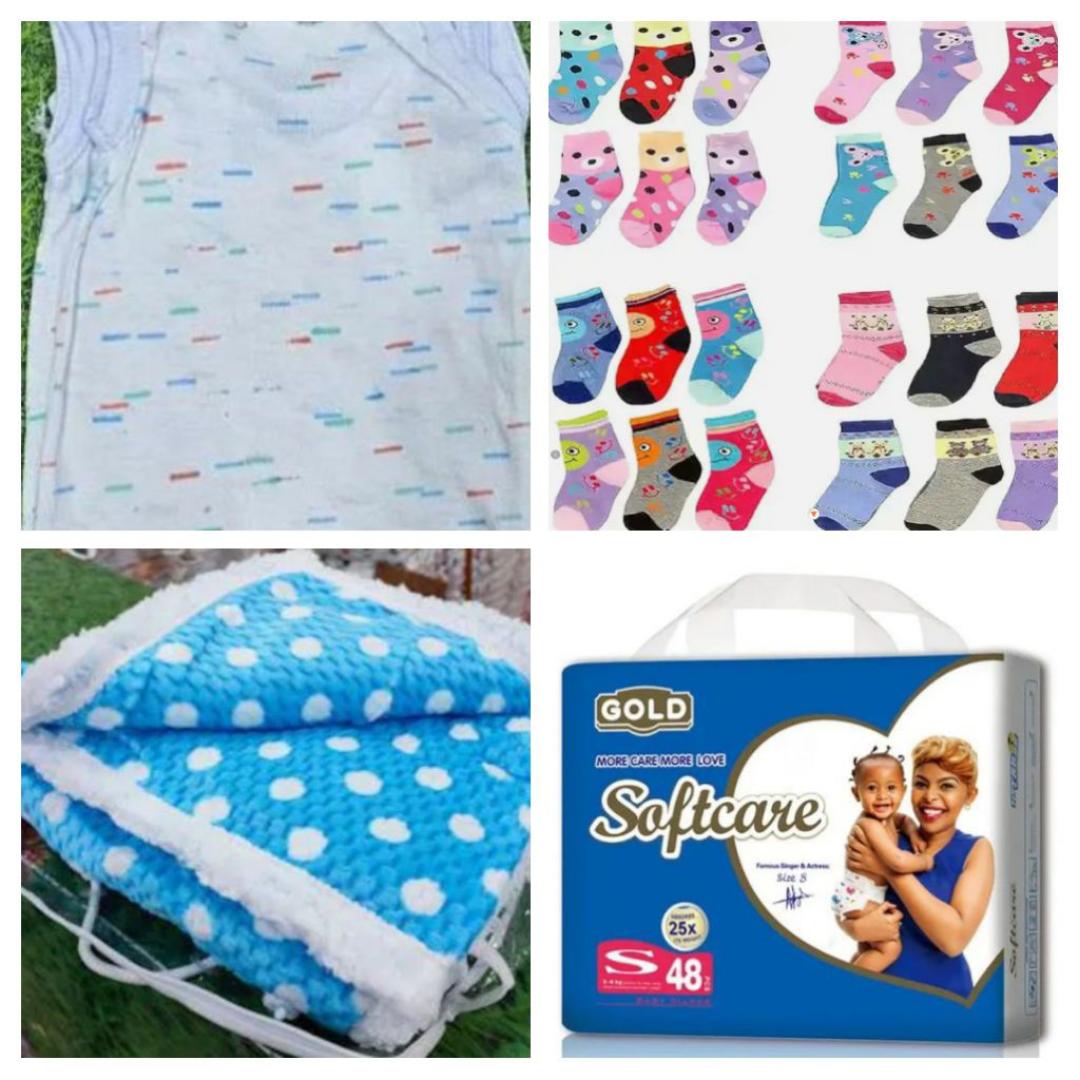 warm Dotted baby blanket+ soft care small 48 pieces baby diaper+2 newborn baby vests + 2 newborn baby socks