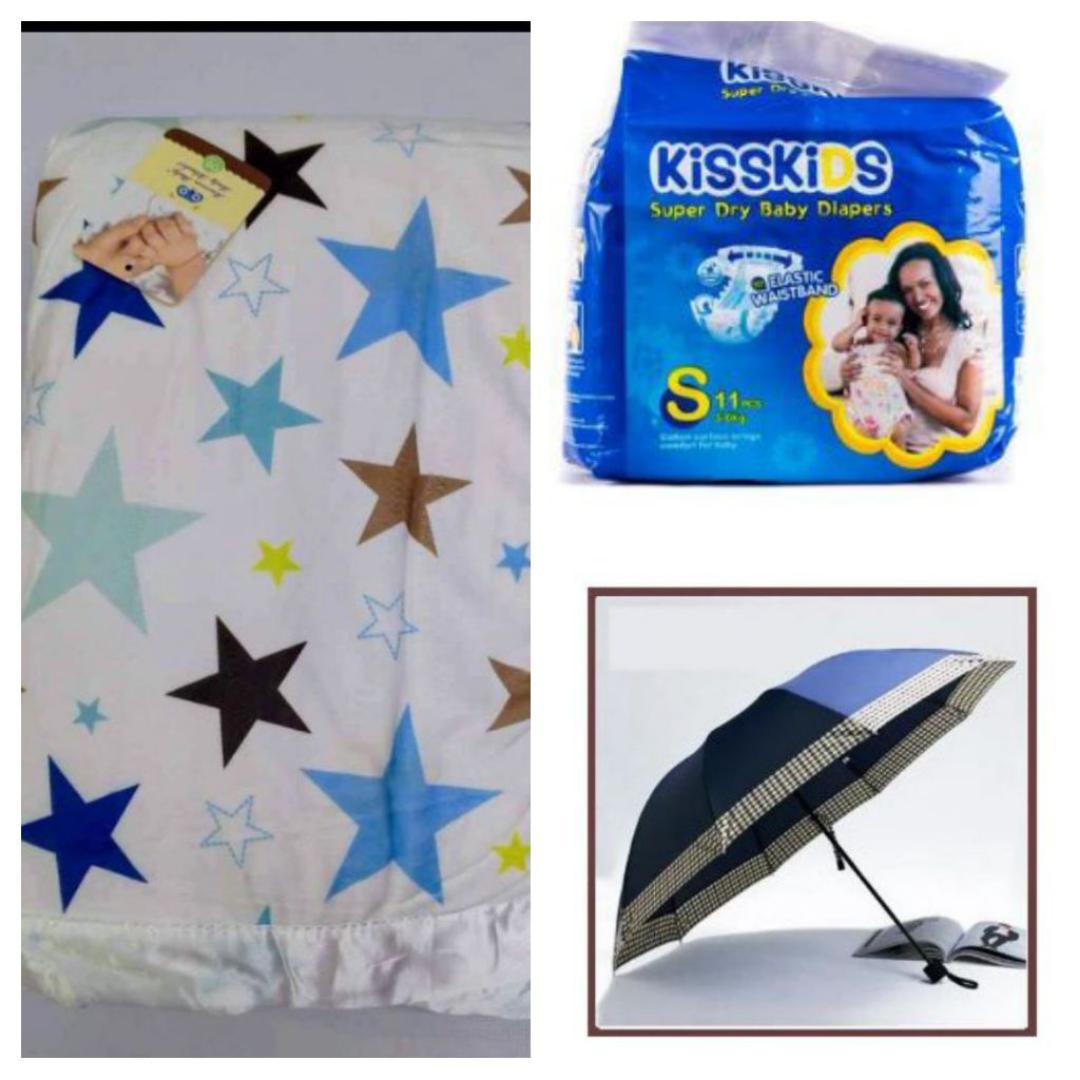 warm star baby blanket+ kisskids small baby diapers+ modern umbrella