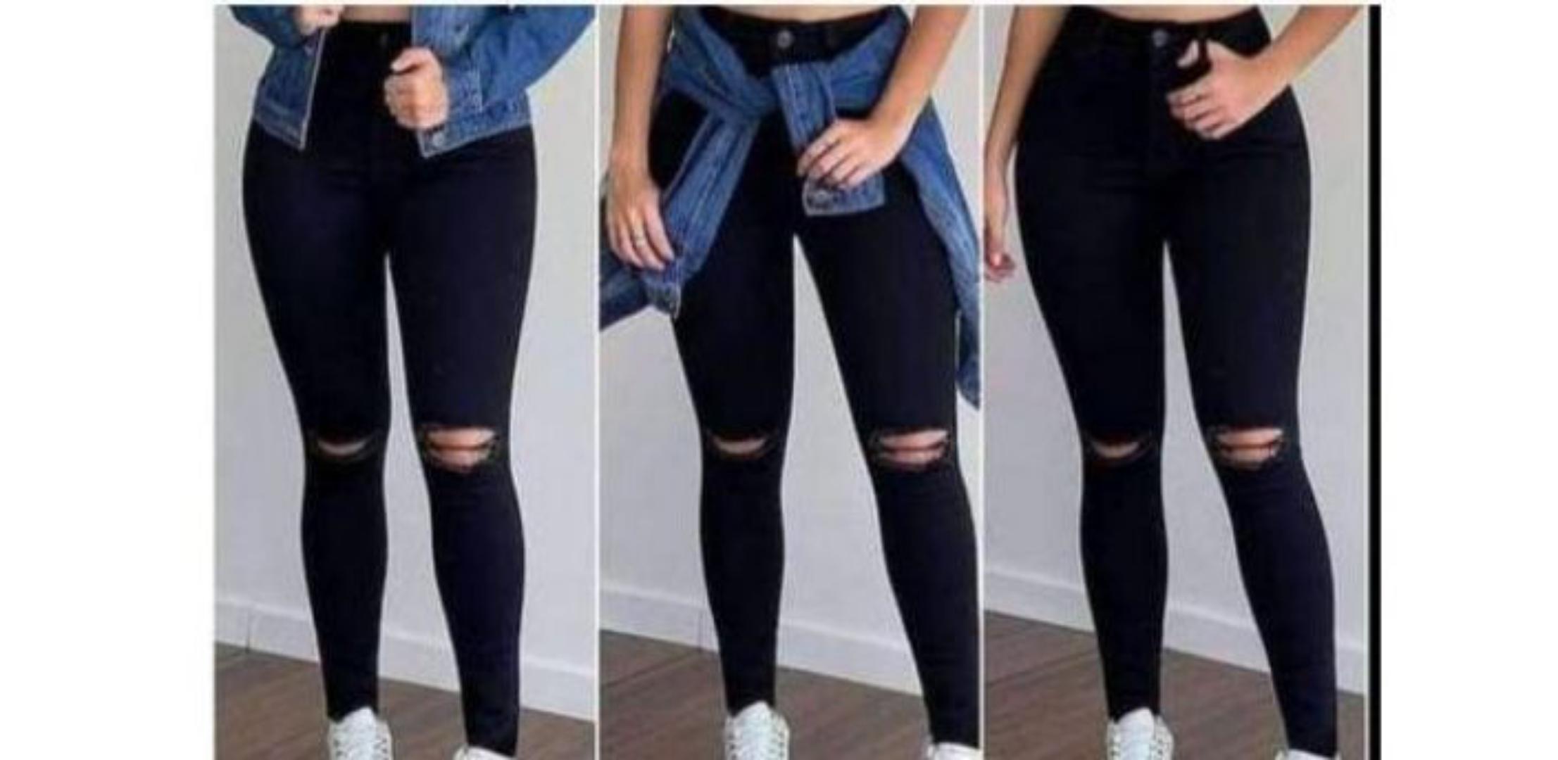 Free Gift pair of ankle socks+Fitting slim girl one cut shaping denim trouser for ladies