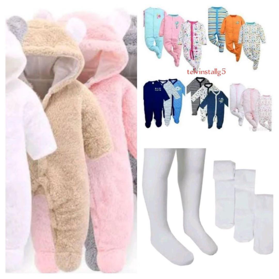 3 heavy Rompers different colours+ 6 Light Rompers different + 3 baby stockings whites