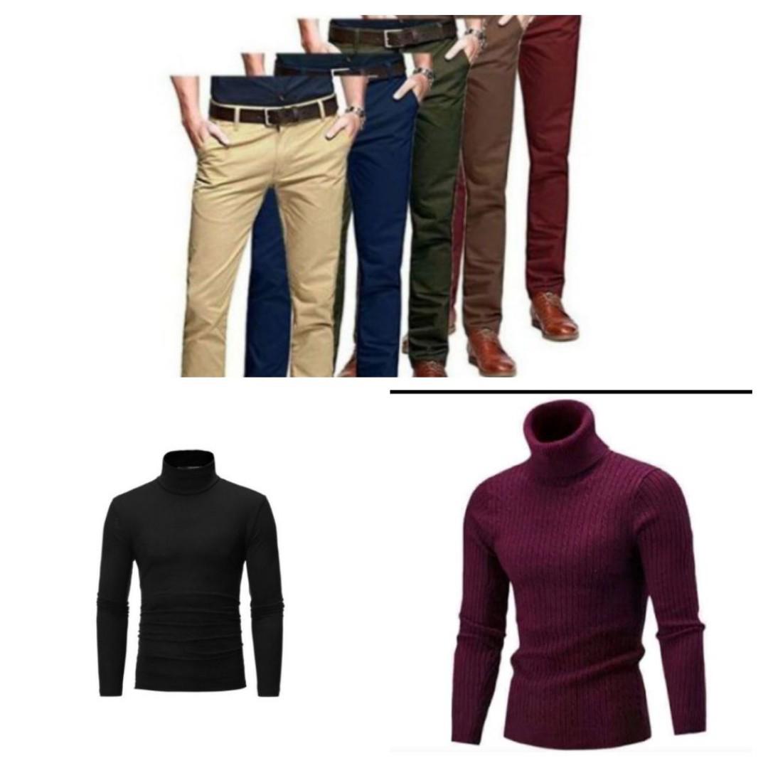 MEN PACK Soft khaki men trousers+ fullneck sweater for medium sized
