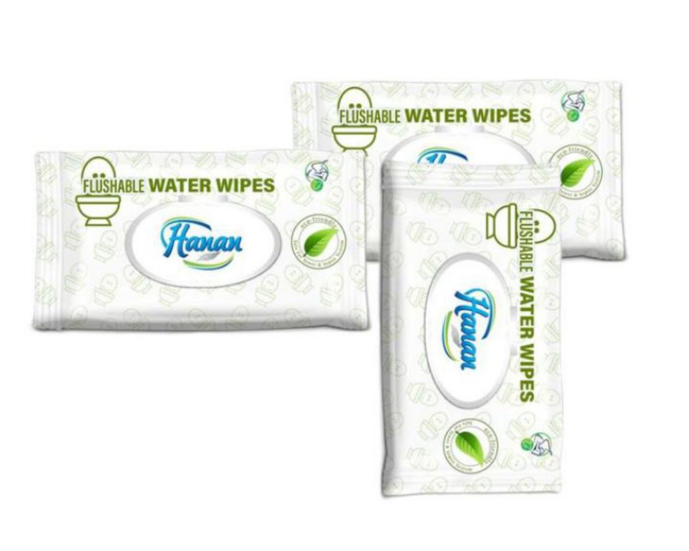 Hanan Flushable water wipes- 72 sheets each,, and Hanan baby water wipes 72's,,Gentle and soft ,skin soothing ,suitable for all skin types and ages