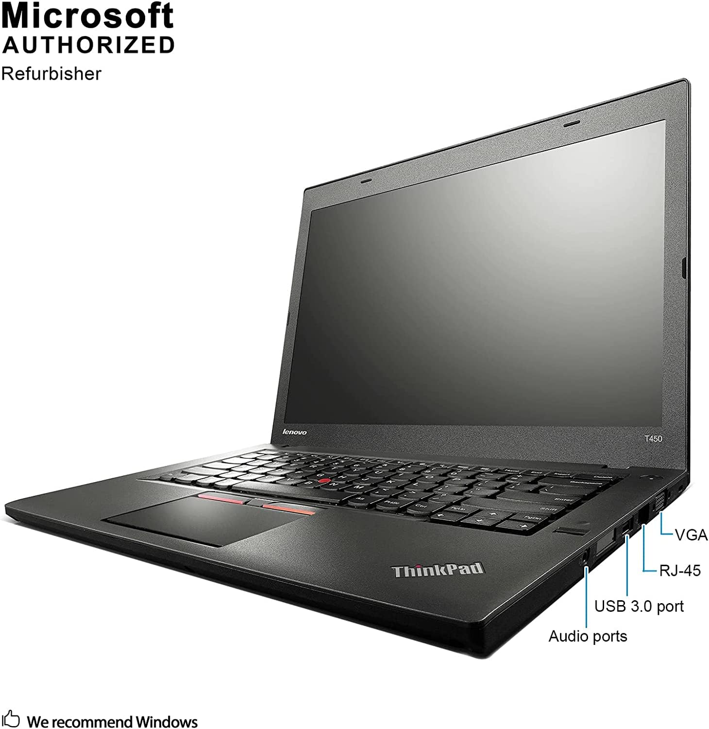 Refurbished Laptop Lenovo ThinkPad T450 Core i5 5th Gen 8GB+500GB HDD+14" Windows 10 Refurbished Lenovo Laptops Notebook Black 14 inch