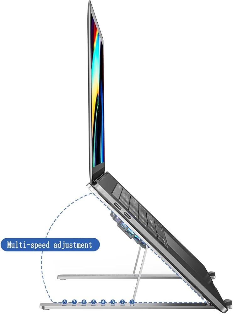 Laptop Stand With Fan  360 Rotating Base, Adjustable Height Up to 9", strong  Aluminum Laptop Riser Holder Computer Stand for Laptop 10 14 15 17 Inches