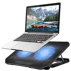 Laptop Stand With Fan  360 Rotating Base, Adjustable Height Up to 9", strong  Aluminum Laptop Riser Holder Computer Stand for Laptop 10 14 15 17 Inches
