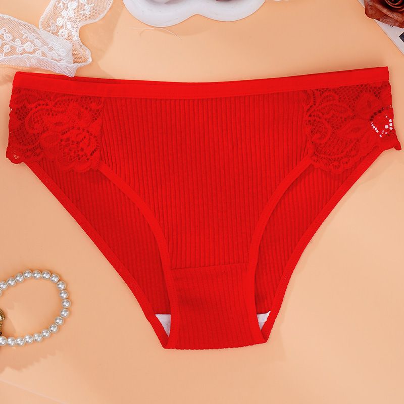 3Pcs/Set Women's Sexy Panties New Girls Panties Cotton Threaded Women's Triangle Panties Solid Color Low Waist Lace Breathable Double Layer Stalls Women's Panties