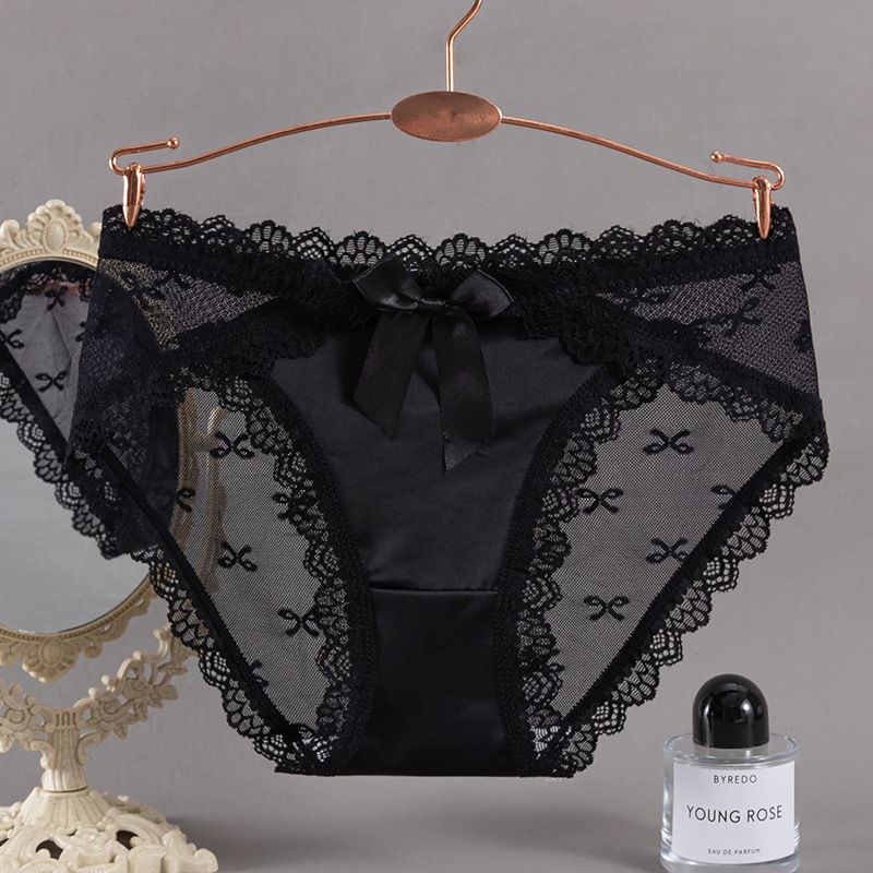 3Pcs/Set Women's Sexy Panties Pure Desire Girl Panties Bow Satin Breathable Mesh Lace Sexy Cotton Inner Gear Soft Comfortable Triangle Pants, Seamless Breathable, Hip Lifting