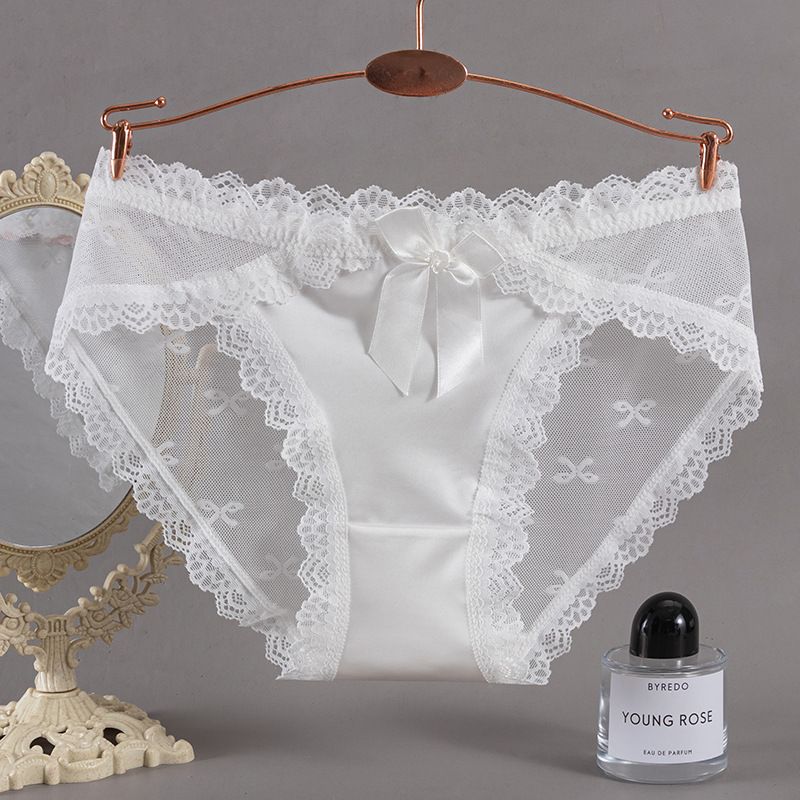 3Pcs/Set Women's Sexy Panties Pure Desire Girl Panties Bow Satin Breathable Mesh Lace Sexy Cotton Inner Gear Soft Comfortable Triangle Pants, Seamless Breathable, Hip Lifting