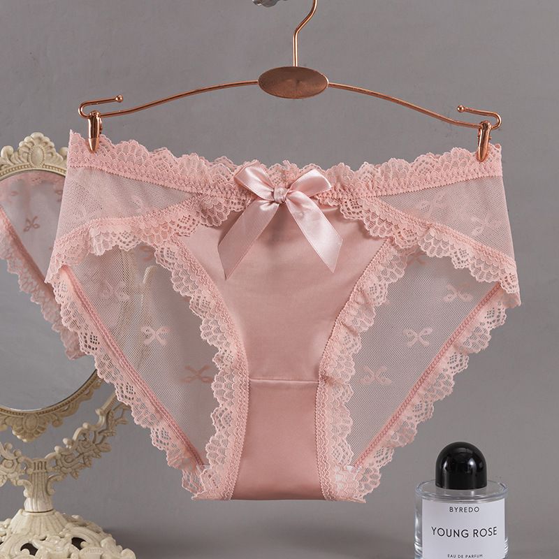 3Pcs/Set Women's Sexy Panties Pure Desire Girl Panties Bow Satin Breathable Mesh Lace Sexy Cotton Inner Gear Soft Comfortable Triangle Pants, Seamless Breathable, Hip Lifting
