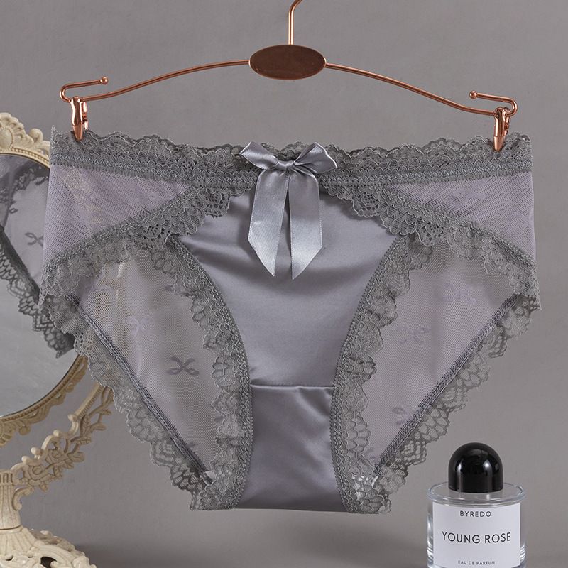 3Pcs/Set Women's Sexy Panties Pure Desire Girl Panties Bow Satin Breathable Mesh Lace Sexy Cotton Inner Gear Soft Comfortable Triangle Pants, Seamless Breathable, Hip Lifting