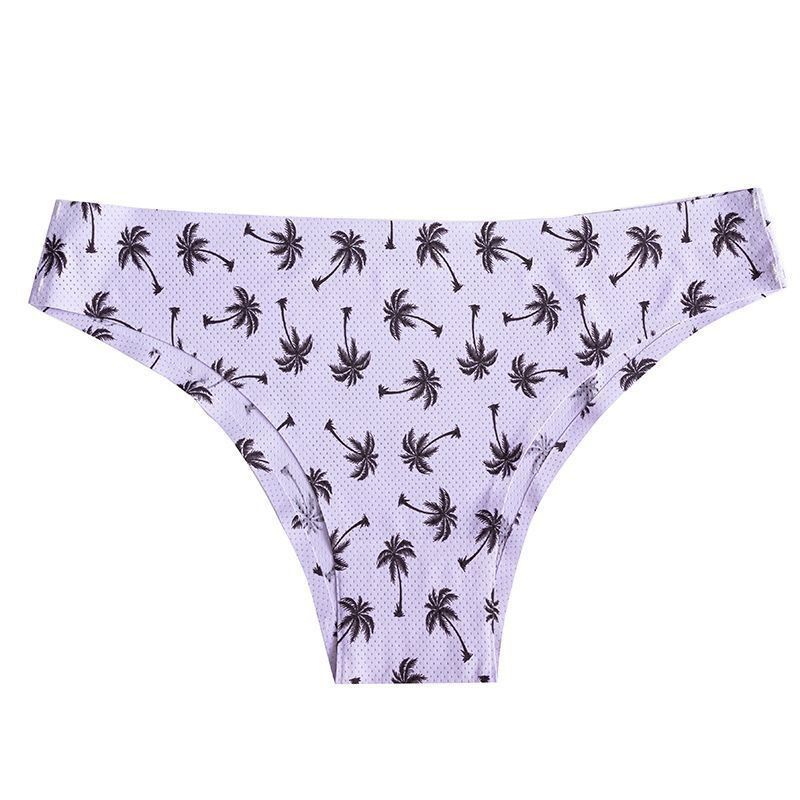 New listing 4 sets of women's printed triangle panties low waisted breathable comfortable hip lifting ladies thong seamless printed elastic panties seductive hot cotton file sexy girls bikini