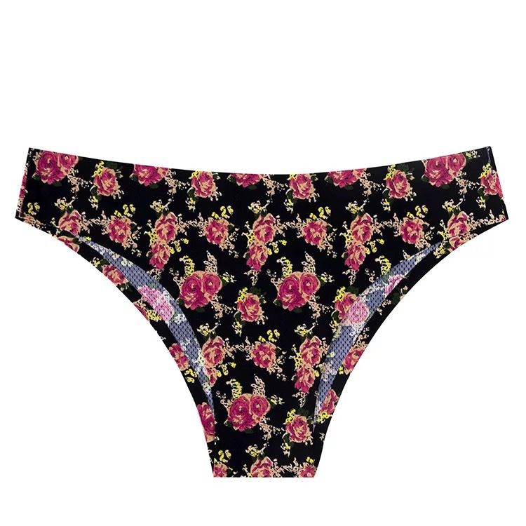 New listing 4 sets of women's printed triangle panties low waisted breathable comfortable hip lifting ladies thong seamless printed elastic panties seductive hot cotton file sexy girls bikini