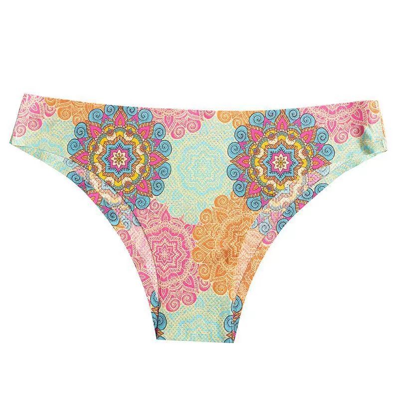 New listing 4 sets of women's printed triangle panties low waisted breathable comfortable hip lifting ladies thong seamless printed elastic panties seductive hot cotton file sexy girls bikini