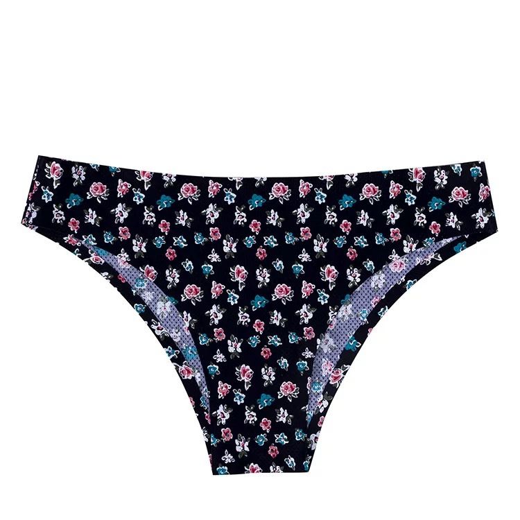 New listing 4 sets of women's printed triangle panties low waisted breathable comfortable hip lifting ladies thong seamless printed elastic panties seductive hot cotton file sexy girls bikini