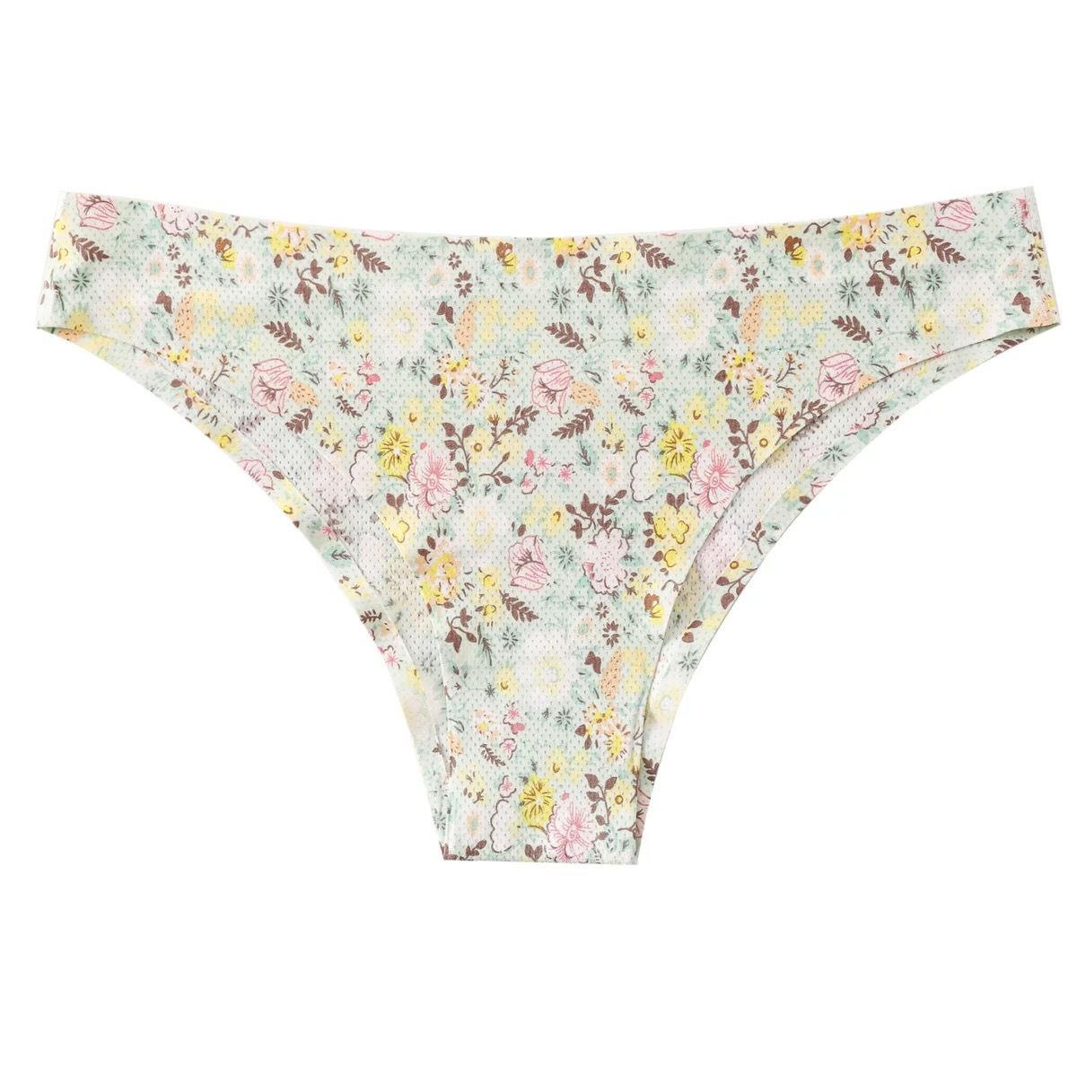 New listing 4 sets of women's printed triangle panties low waisted breathable comfortable hip lifting ladies thong seamless printed elastic panties seductive hot cotton file sexy girls bikini