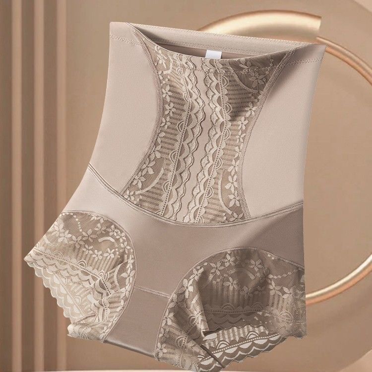 4pcs/pack average size high-waisted tummy-tightening panties female buttock lifting strong collection of small tummy ladies non-marking lace cotton file triangle pants shaping pants
