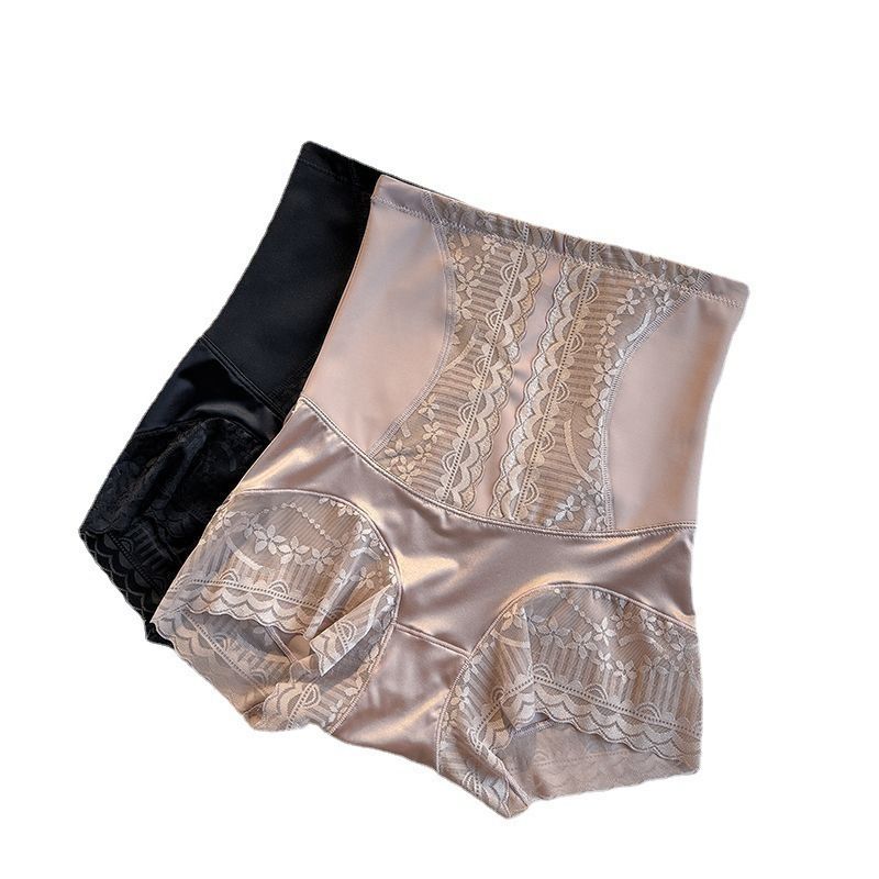 4pcs/pack average size high-waisted tummy-tightening panties female buttock lifting strong collection of small tummy ladies non-marking lace cotton file triangle pants shaping pants