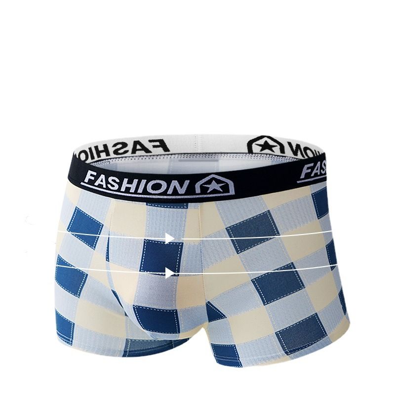 4pcs/pack plaid men's mid-rise briefs breathable soft skin-friendly men's shorts men's youth boys' shorts double-layer U convex large space without tightness wider waistband