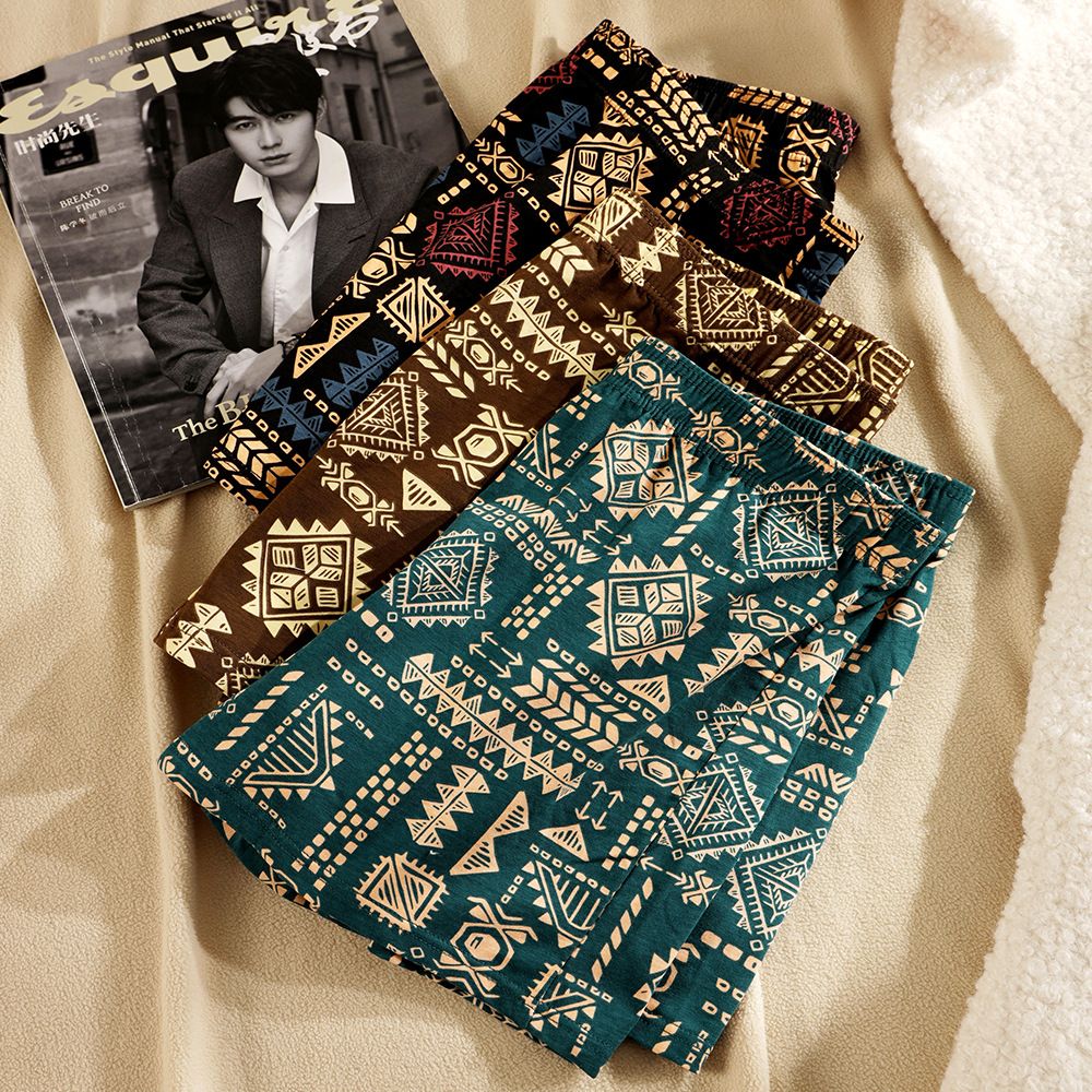 3pcs/pack vintage ethnic style men's allo pants cotton loose breathable trend amaya printing home high elasticity mid-waist men's boxer briefs