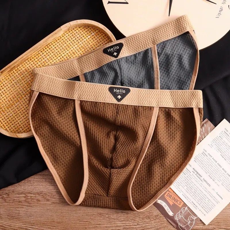 4 pieces/pack New mid-rise men's ice silk underwear Men's fashionable sports briefs Summer thin breathable cool-feel trendy boxer shorts Soft and breathable