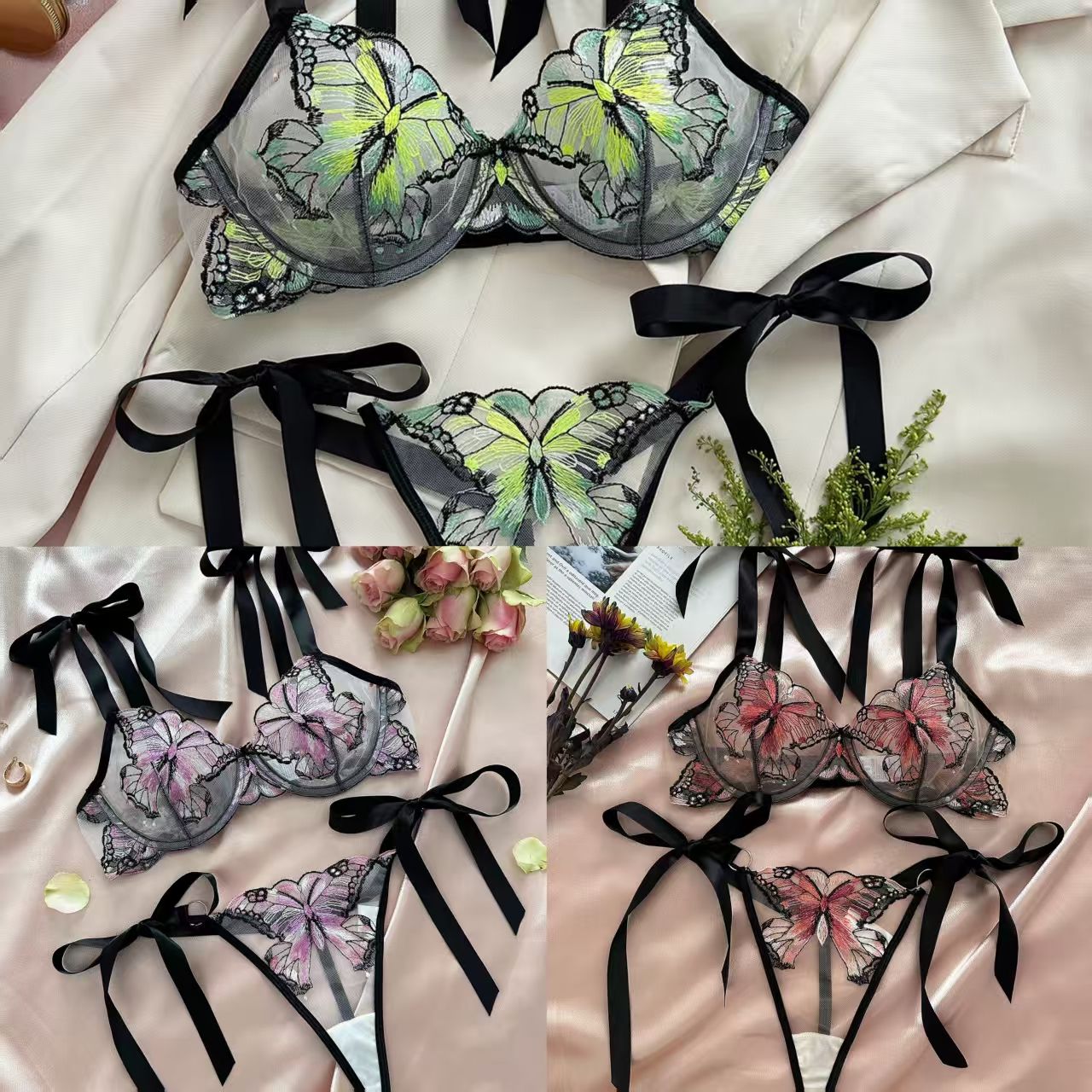 1 Set/pack Sexy hot models V pants lace erotic lingerie suit beautifully embroidered flowers, see-through mesh sexy and comfortable simple and generous