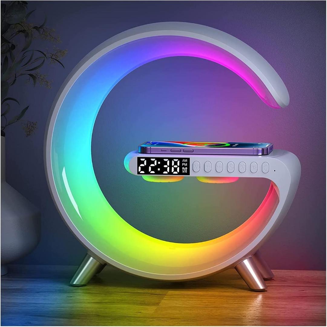 Smart LED Table Lamp, 4-in-1 Wireless Charger, Night Light, Alarm Clock, and Bluetooth Speaker with App Control for Bedroom, Office, and Home Decor (White)....Portable, pretty nice to observe. Long s