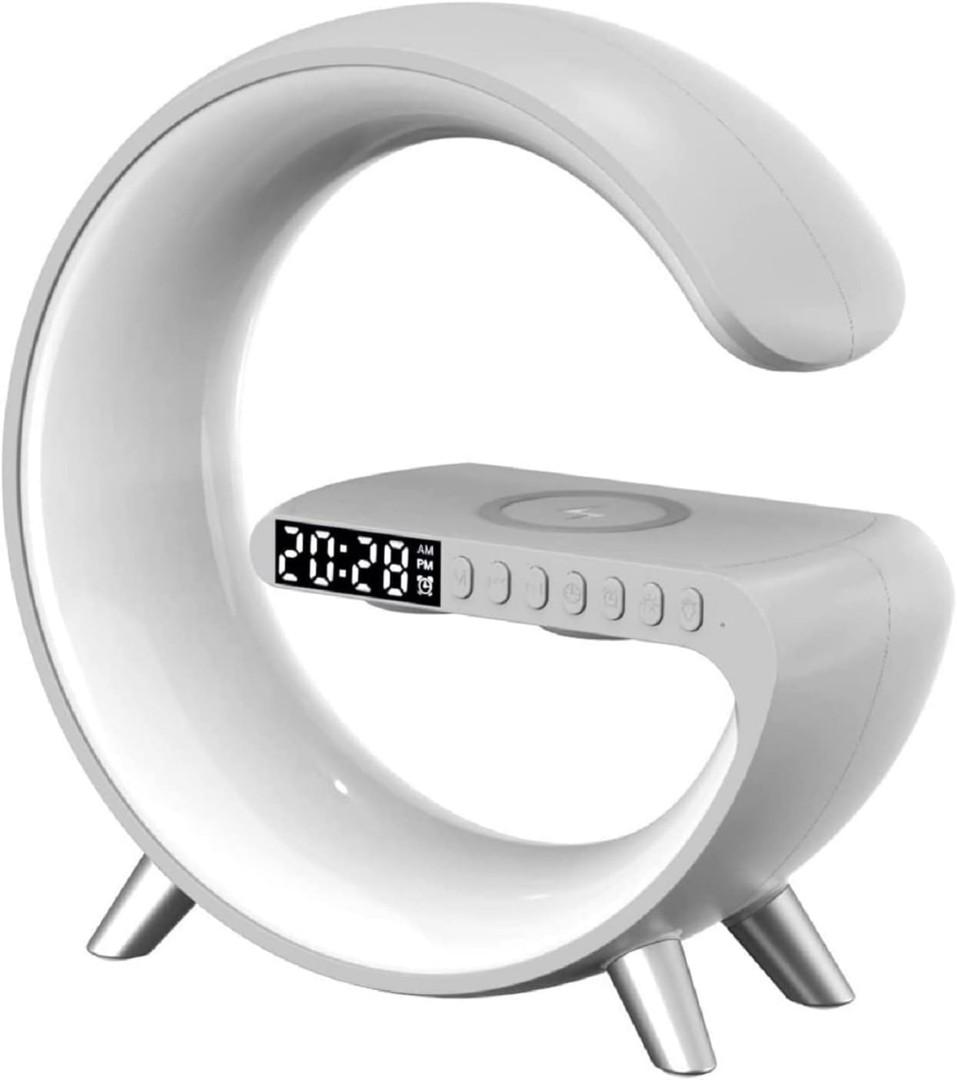 Smart LED Table Lamp, 4-in-1 Wireless Charger, Night Light, Alarm Clock, and Bluetooth Speaker with App Control for Bedroom, Office, and Home Decor (White)....Portable, pretty nice to observe. Long s
