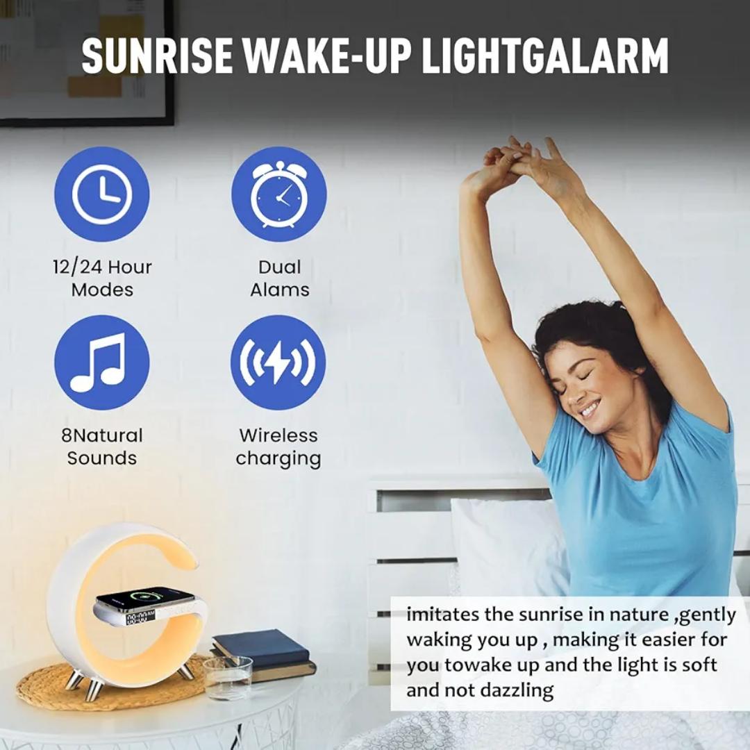 Smart LED Table Lamp, 4-in-1 Wireless Charger, Night Light, Alarm Clock, and Bluetooth Speaker with App Control for Bedroom, Office, and Home Decor (White)....Portable, pretty nice to observe. Long s