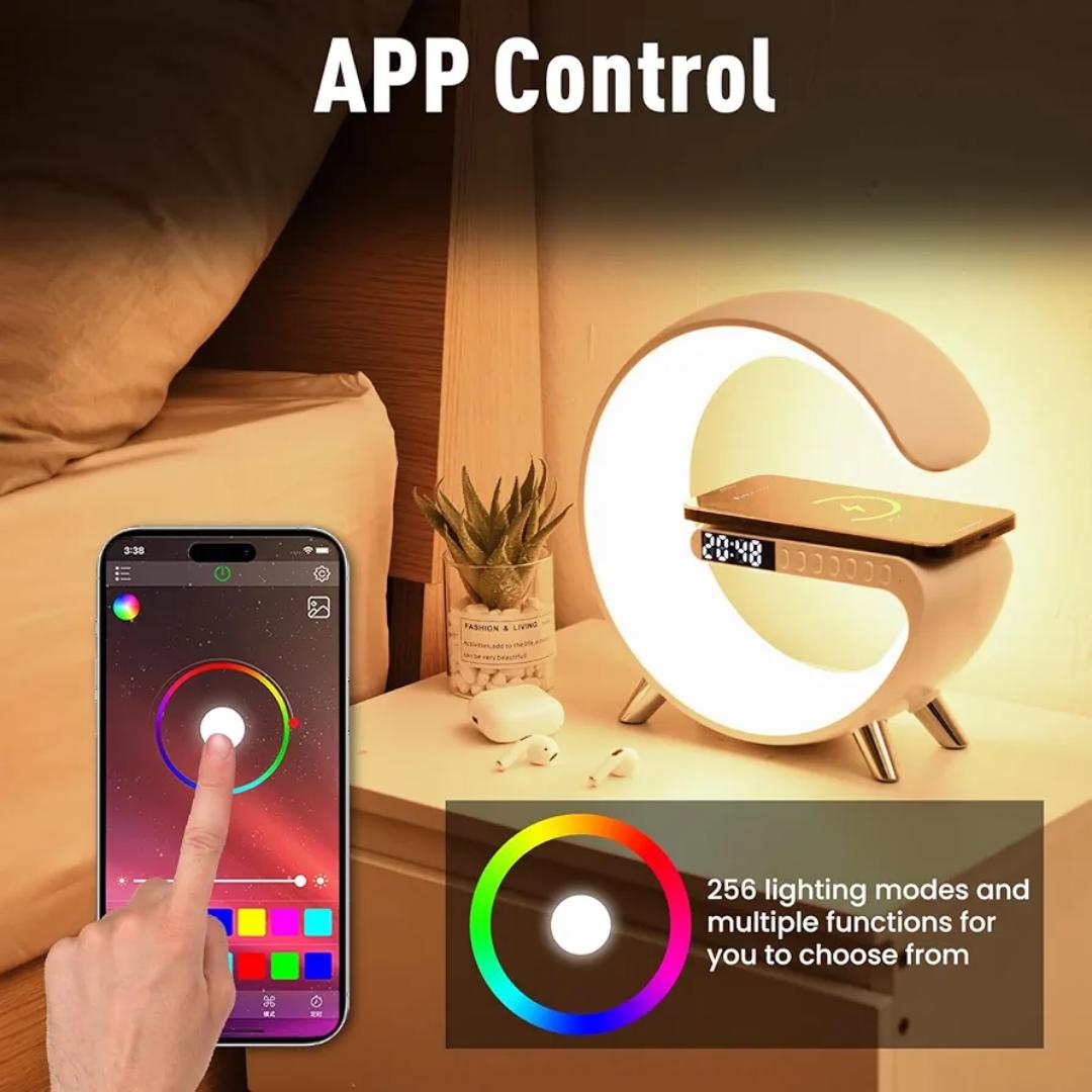 Smart LED Table Lamp, 4-in-1 Wireless Charger, Night Light, Alarm Clock, and Bluetooth Speaker with App Control for Bedroom, Office, and Home Decor (White)....Portable, pretty nice to observe. Long s