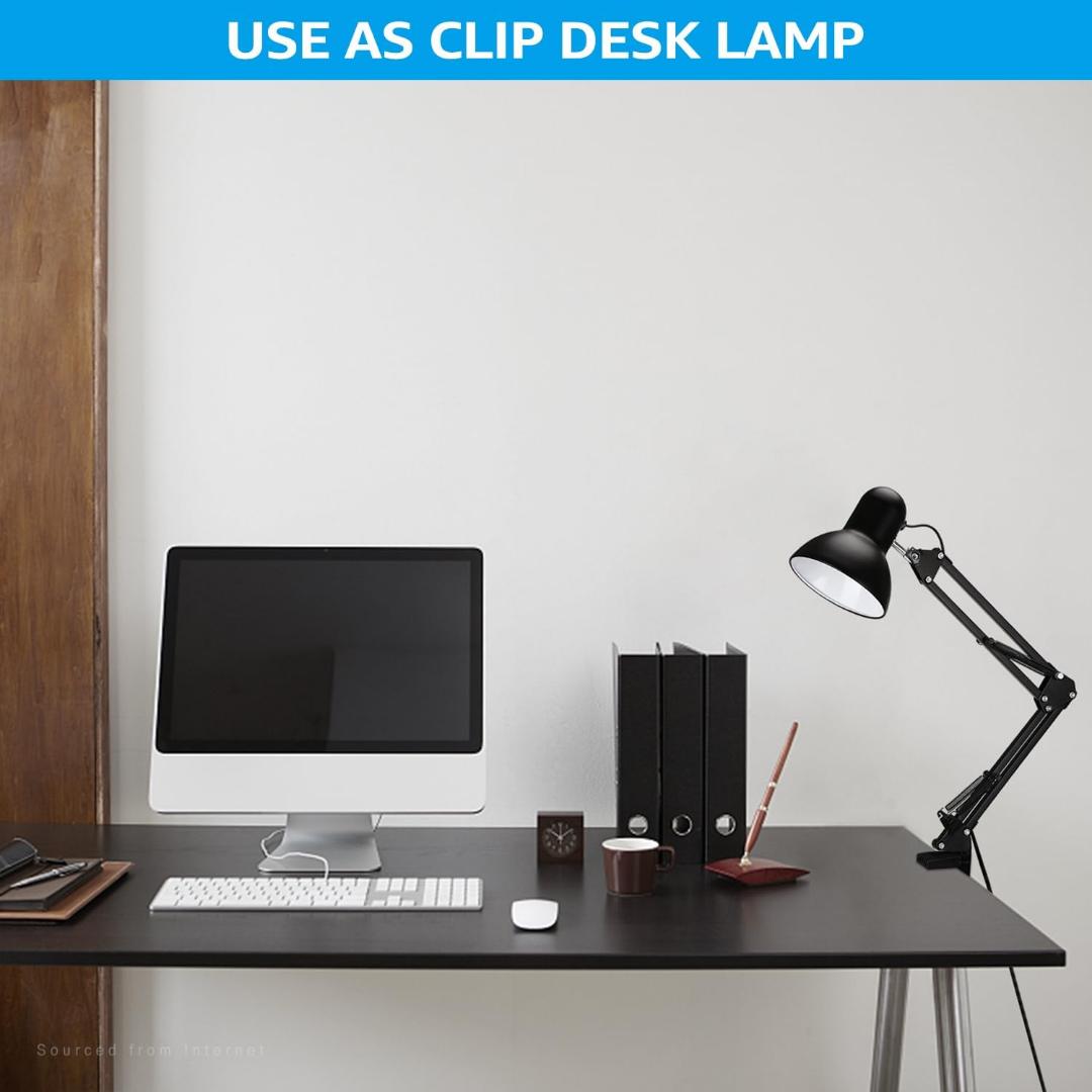 Metal Desk Lamp with Clamp, Swing Arm , Architect Adjustable Gooseneck Table Lamp, Clip Desk Lights for Home Office, Work, Study, Reading, E26 Base, Multi-Joint, Black