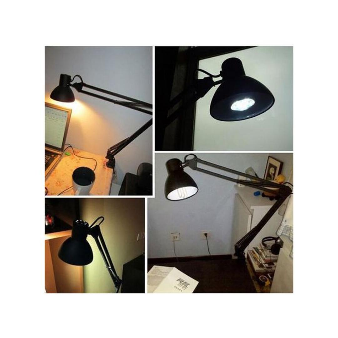 Metal Desk Lamp with Clamp, Swing Arm , Architect Adjustable Gooseneck Table Lamp, Clip Desk Lights for Home Office, Work, Study, Reading, E26 Base, Multi-Joint, Black