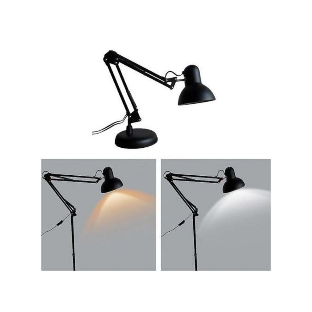 Metal Desk Lamp with Clamp, Swing Arm , Architect Adjustable Gooseneck Table Lamp, Clip Desk Lights for Home Office, Work, Study, Reading, E26 Base, Multi-Joint, Black