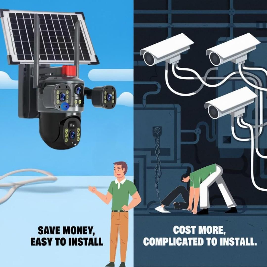 Dual-Lens/Triple-Screen View 4K Ultra HD Pan & Tilt 4G/5G Sim Based Solar Powered CCTV Security Camera for Home, Two-Way Talk, AI Powered Human Detection, PIR Motion Sensor