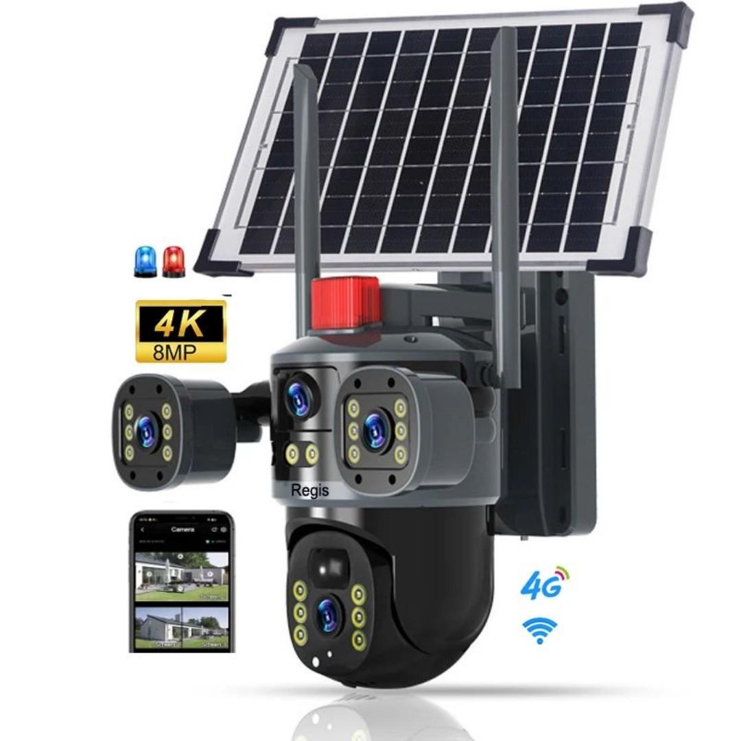 Dual-Lens/Triple-Screen View 4K Ultra HD Pan & Tilt 4G/5G Sim Based Solar Powered CCTV Security Camera for Home, Two-Way Talk, AI Powered Human Detection, PIR Motion Sensor