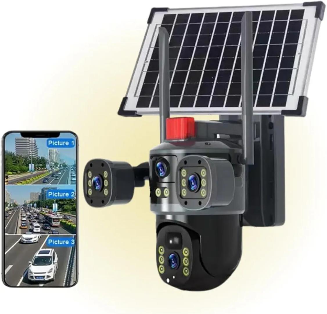 Dual-Lens/Triple-Screen View 4K Ultra HD Pan & Tilt 4G/5G Sim Based Solar Powered CCTV Security Camera for Home, Two-Way Talk, AI Powered Human Detection, PIR Motion Sensor