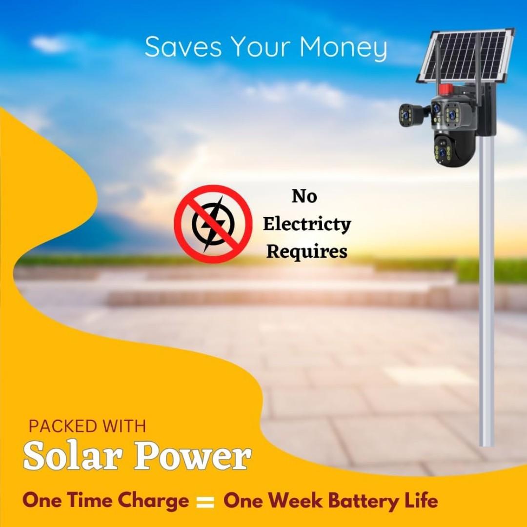 Dual-Lens/Triple-Screen View 4K Ultra HD Pan & Tilt 4G/5G Sim Based Solar Powered CCTV Security Camera for Home, Two-Way Talk, AI Powered Human Detection, PIR Motion Sensor