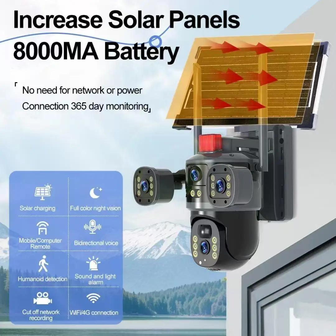 Dual-Lens/Triple-Screen View 4K Ultra HD Pan & Tilt 4G/5G Sim Based Solar Powered CCTV Security Camera for Home, Two-Way Talk, AI Powered Human Detection, PIR Motion Sensor