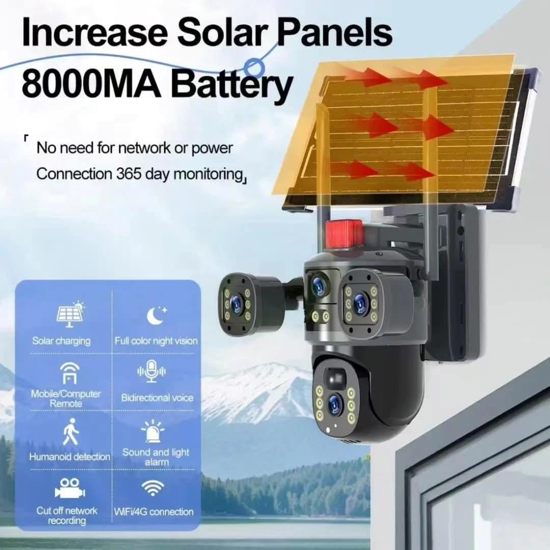 Smarthome Dual-Lens/Triple-Screen View 4K Ultra HD Pan & Tilt 4G/5G Sim Based Solar Powered CCTV Security Camera for Home, Two-Way Talk, AI Powered Human Detection, PIR Motion Sensor
