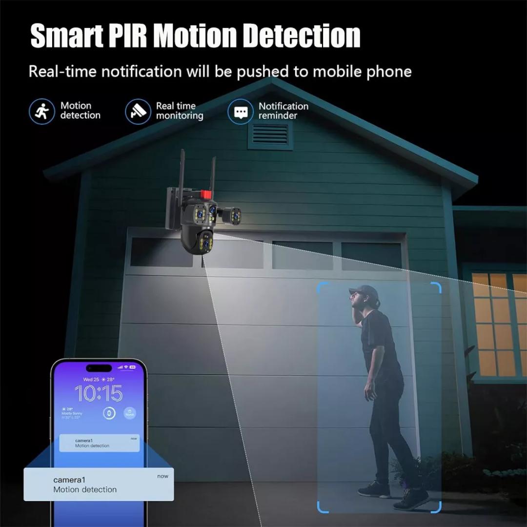 Smarthome Dual-Lens/Triple-Screen View 4K Ultra HD Pan & Tilt 4G/5G Sim Based Solar Powered CCTV Security Camera for Home, Two-Way Talk, AI Powered Human Detection, PIR Motion Sensor